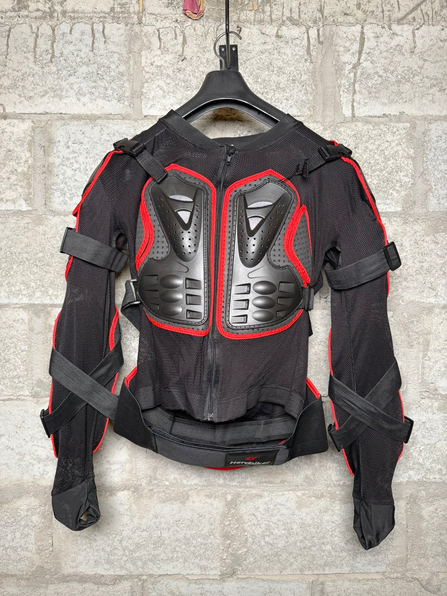Herobiker Motocross Full Body Armor Jacket Black and Red (Size: Large)