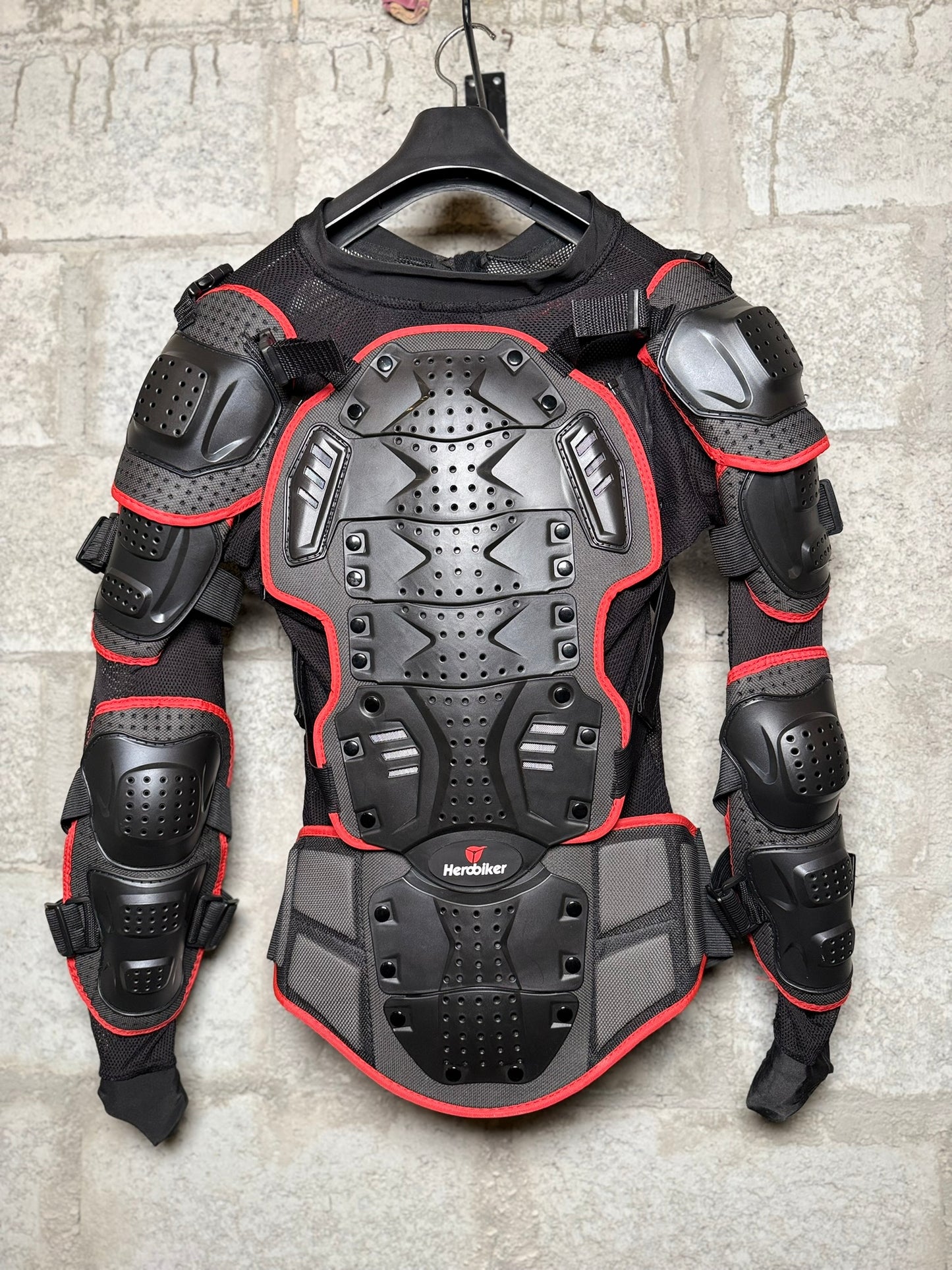 Herobiker Motocross Full Body Armor Jacket Black and Red (Size: Large)