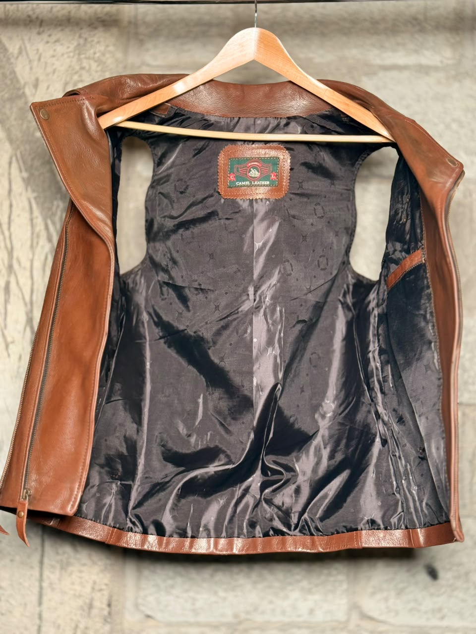 Camel Leather Vest Brown (Size: Large)